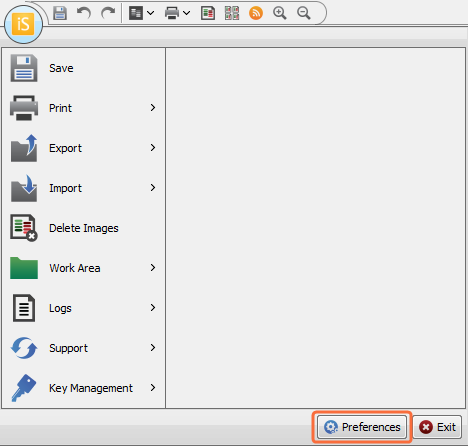 Image Studio application menu preferences button