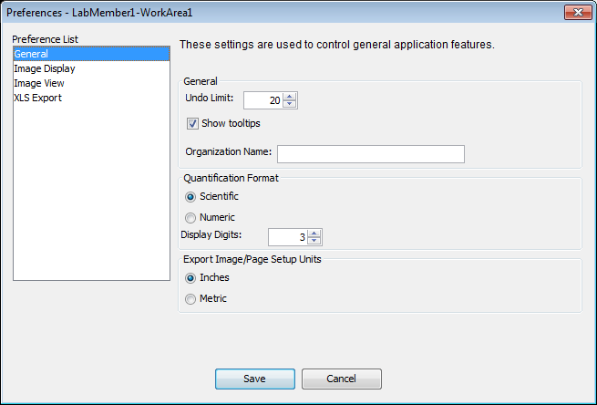 Preferences Dialog General Options