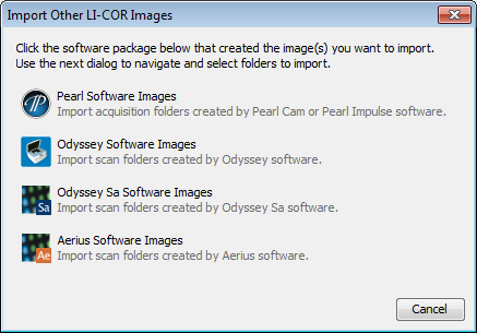 Image Studio 5.0 Import Other LI-COR Images dialog
