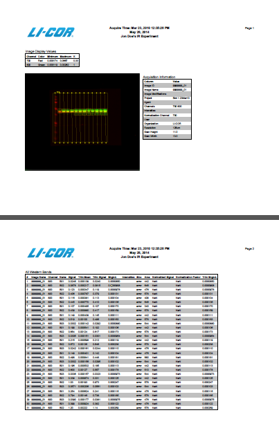 Image Studio lab book western analysis example table