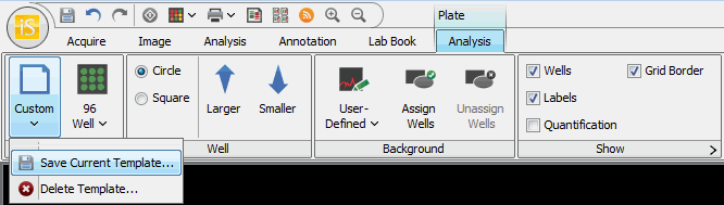 Image Studio plate analysis save current template