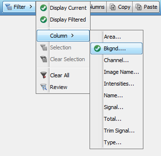 Image Studio table filter column menu