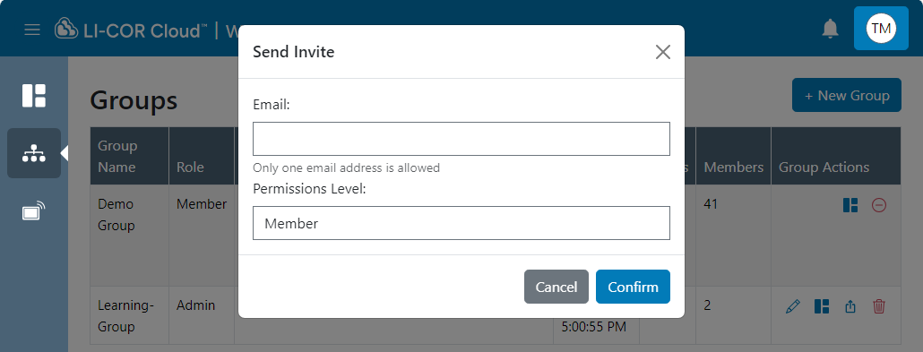 enter an email address to invite new members