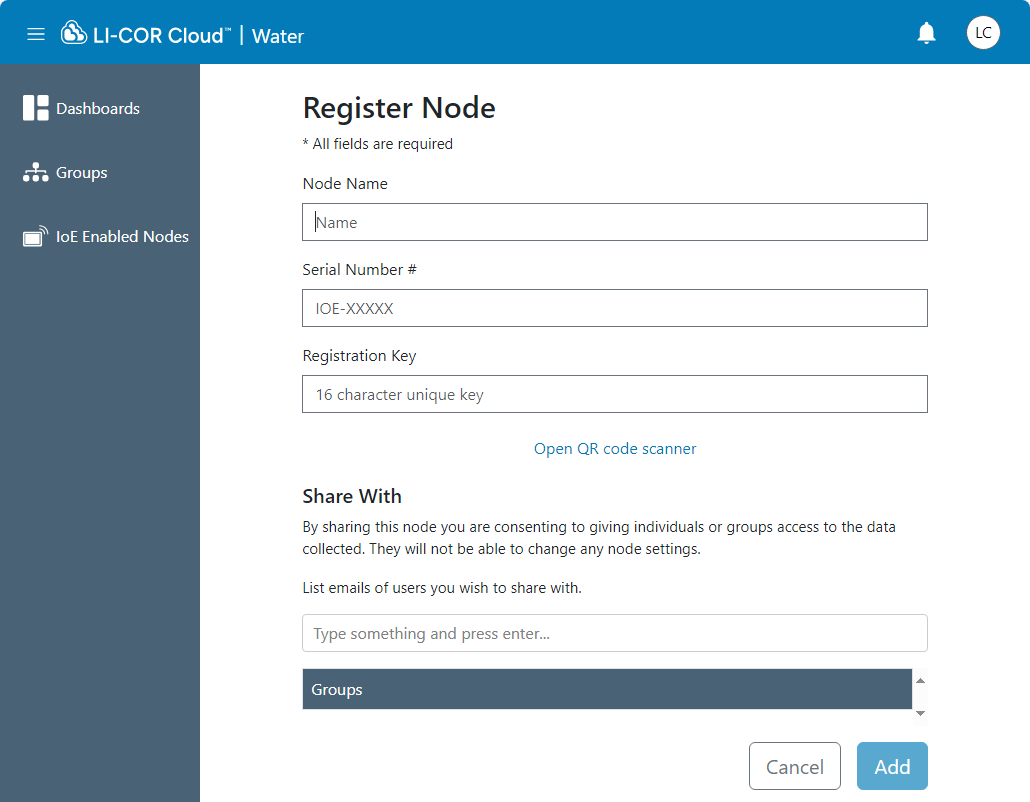 The device interface allows you to name a IoE Module and enter the ID to connet.