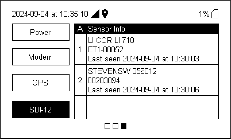 SDI-12 sensor check results.