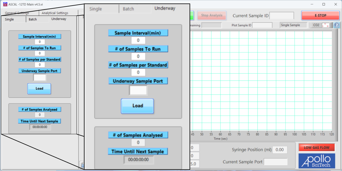 DIC software tab for underway measurements.