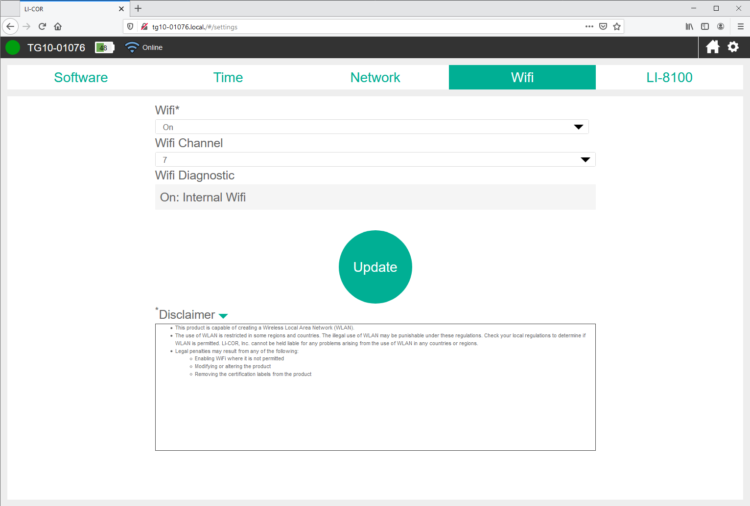 WiFi settings are configurable.